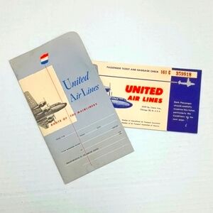 Vintage 1952 United Airlines Ticket Boarding Pass